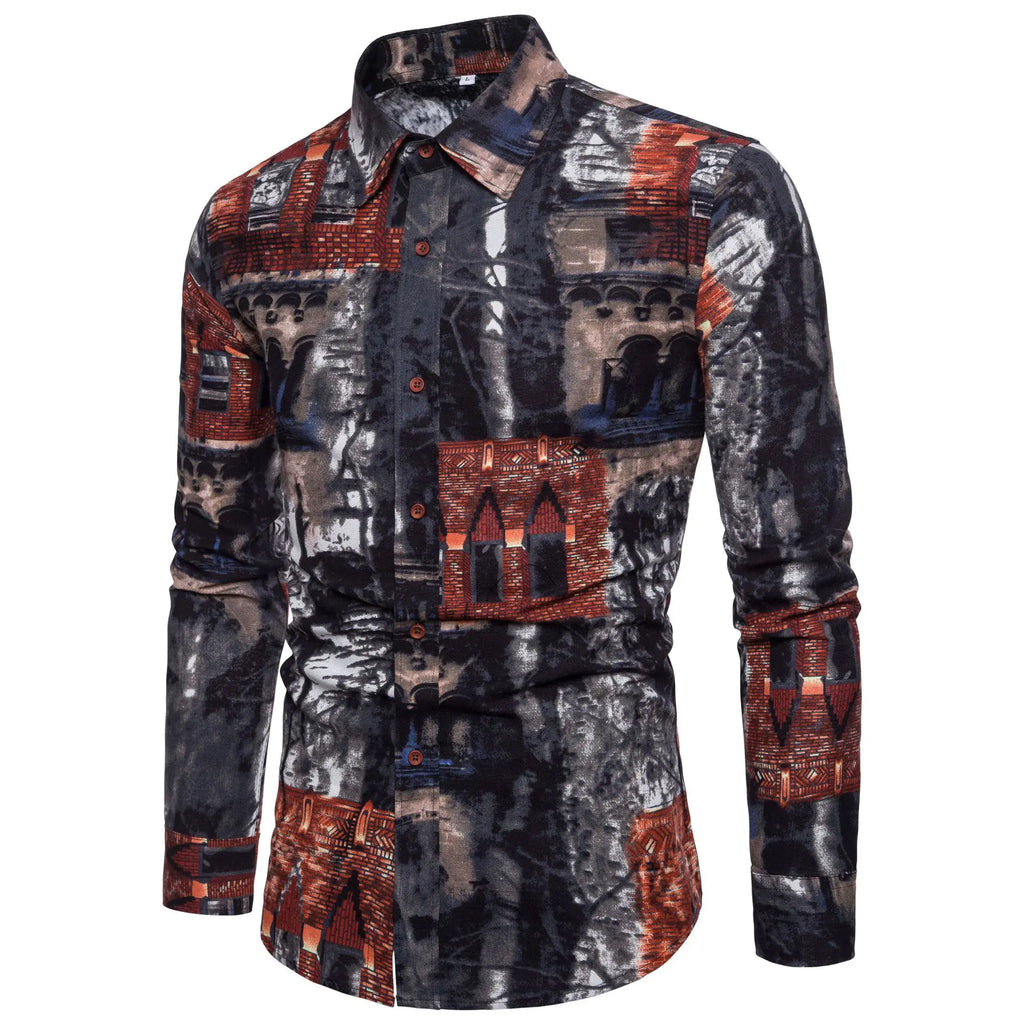 Men's Fashion Long Sleeve Floral Shirt for Fall