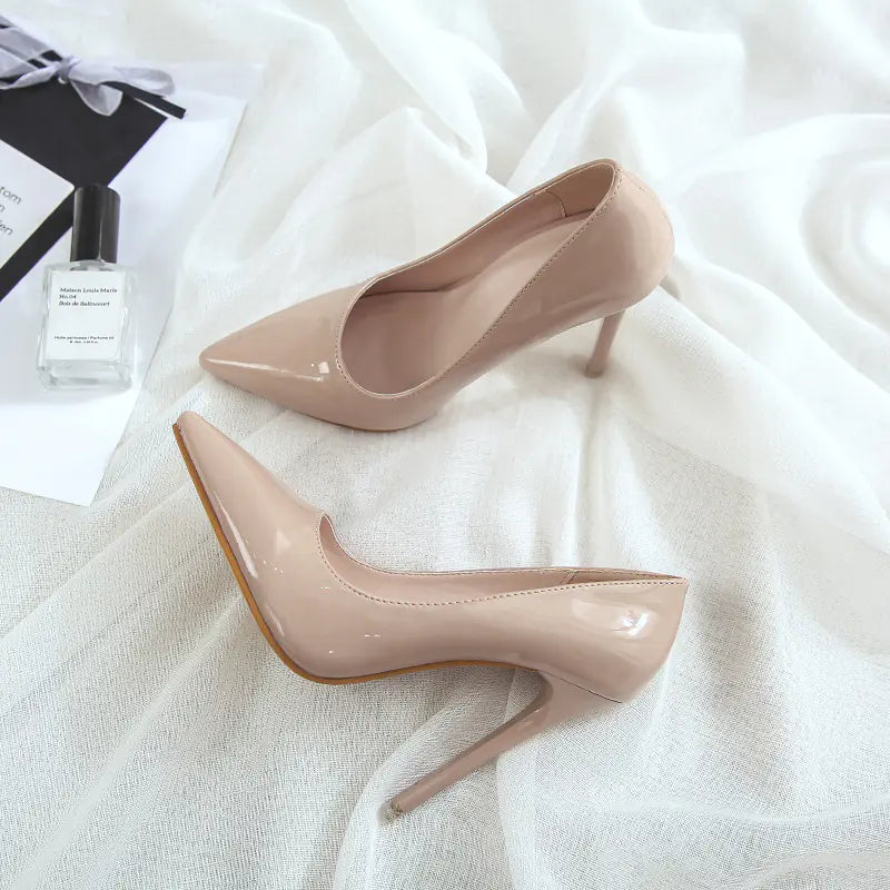 "Professional Women's Patent Leather Pointed High Heels"