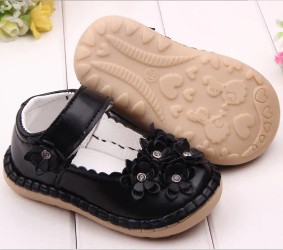 Baby Shoes with Rhinestone Flower Design