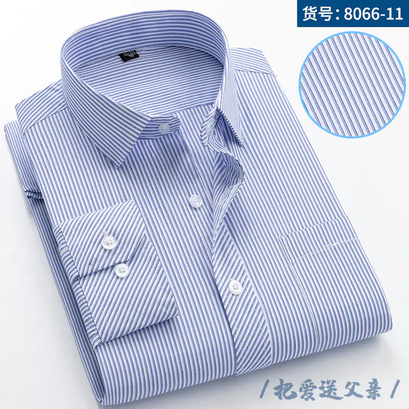 Men's Long Sleeve Business Casual Shirt - Navy Striped