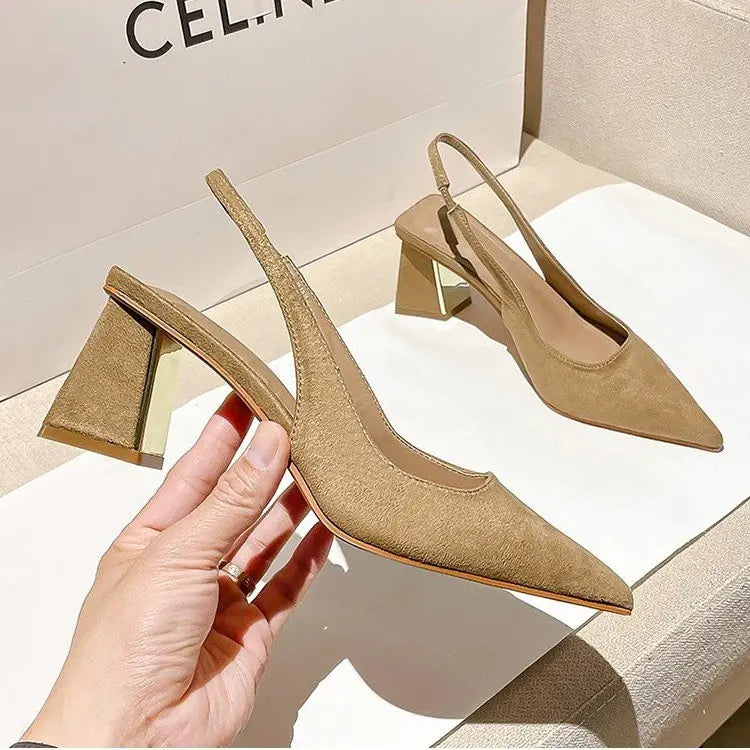 Elegant Women's Slingback Pointed Toe Block Heels