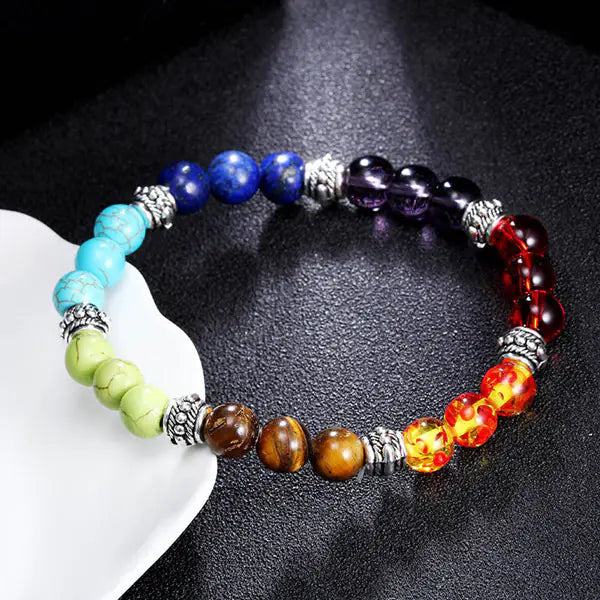 Colorful Chakra Yoga Energy Bracelet with Crystal Beads
