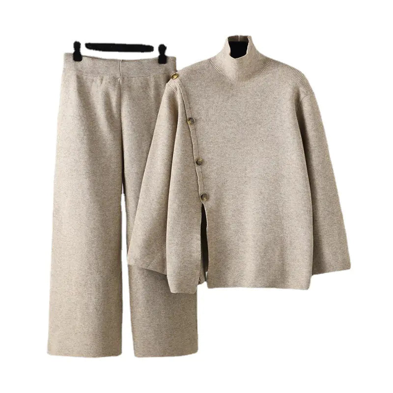 Women's Knit Turtleneck Sweater & Wide-Leg Pants Set