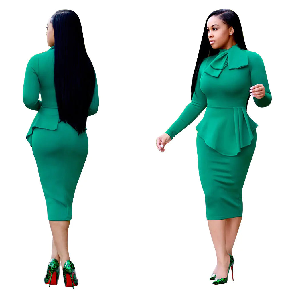 Two-Piece Dress with Long Sleeve and Bow Detail