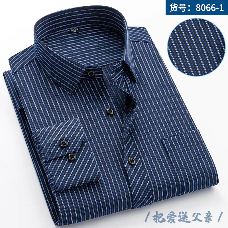 Men's Long Sleeve Business Casual Shirt - Navy Striped