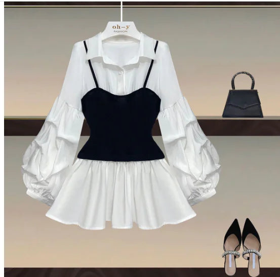 Elegant Women's Long Sleeve Blouse with Lantern Sleeves