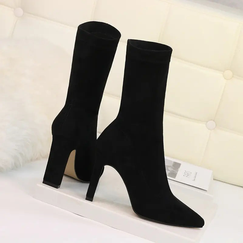 Women’s Chunky Heel Ankle Boots with Fleece Lining