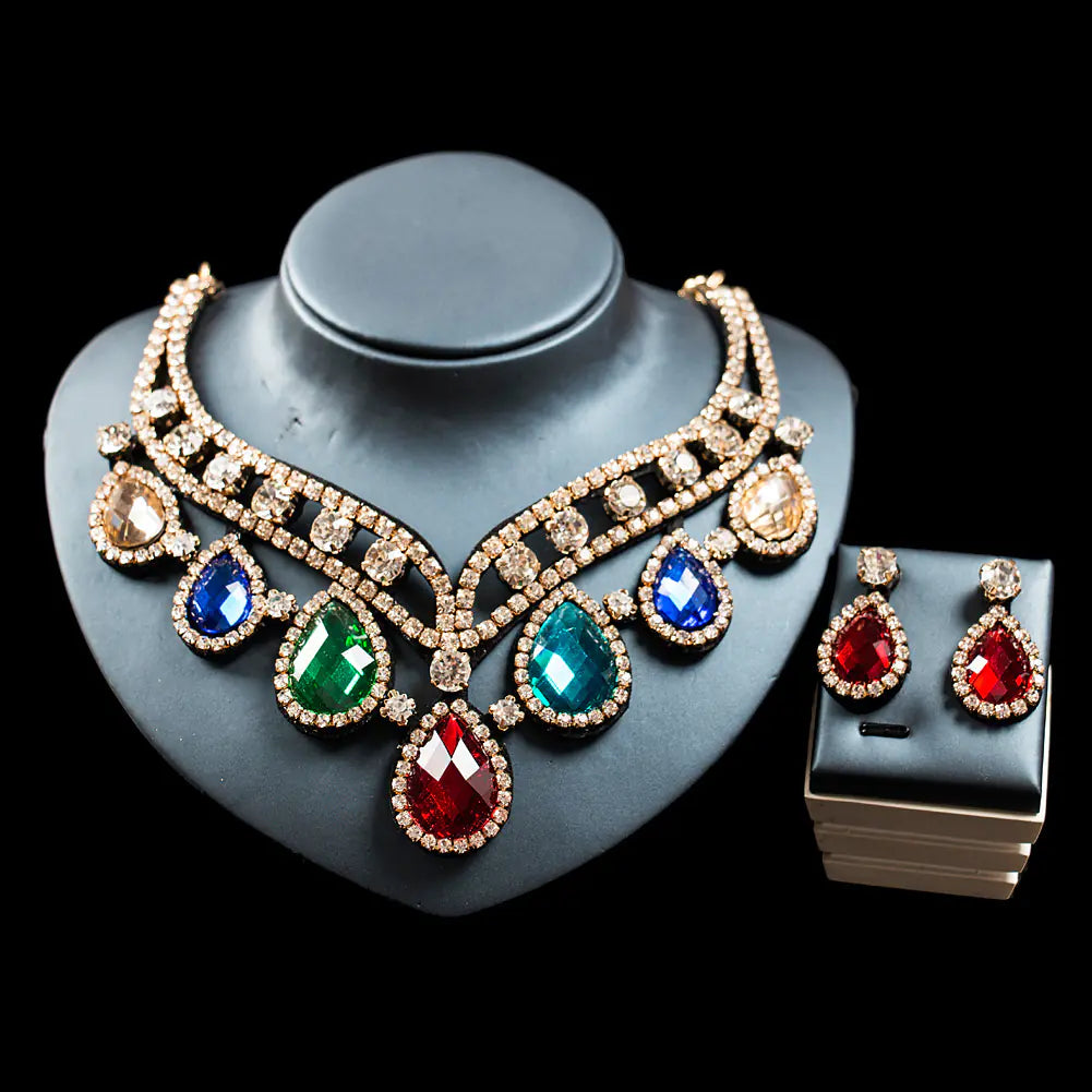 Vibrant Royalty - Colorful Exaggerated Necklace and Earring Set Made for a Queen