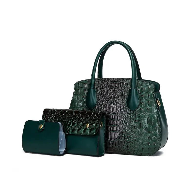 3Pcs Crocodile Embossed PU Leather Bag Set for Women