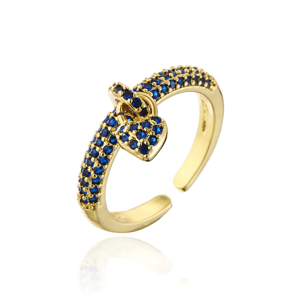 18K Gold Copper Micro-set Zircon Love Open Ring