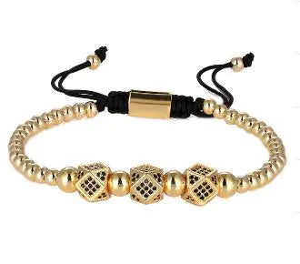 Geometric Diamond-Cut Zirconia Bracelet with Weaving