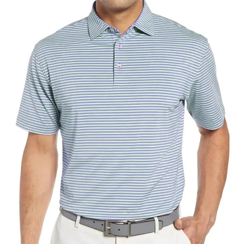 New Stylish Striped Print Short Sleeve Polo Shirt