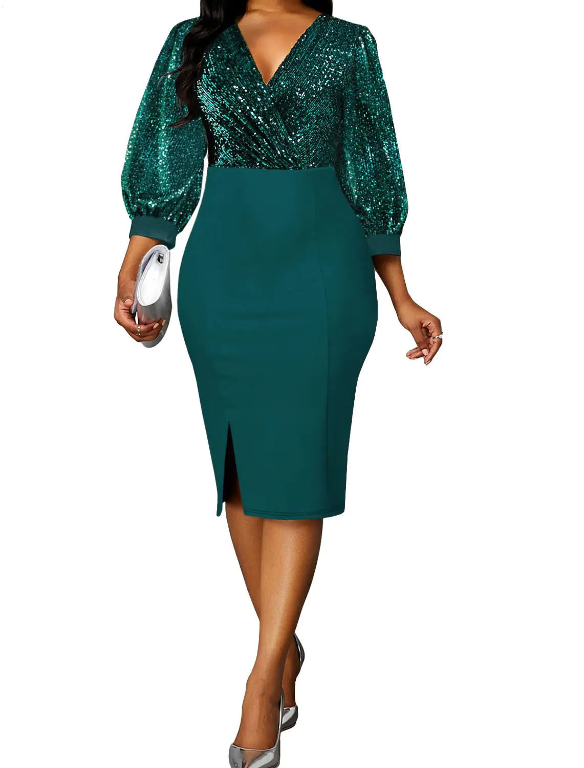 Shiny High-Waisted Midi Dress and African Dashiki Outfit