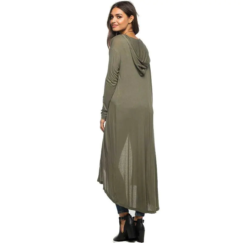 Long Sleeve Hooded Long Thin Coat