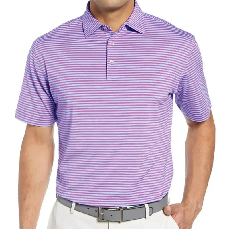 New Stylish Striped Print Short Sleeve Polo Shirt