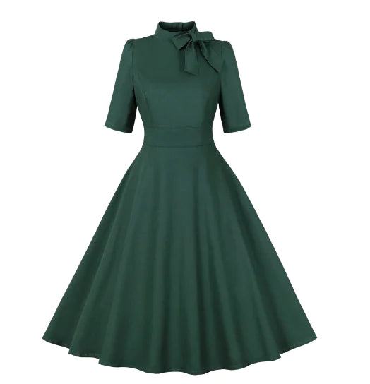 Retro Hepburn Style V-Neck High Waist Dress