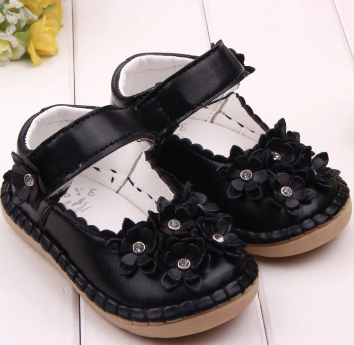 Baby Shoes with Rhinestone Flower Design