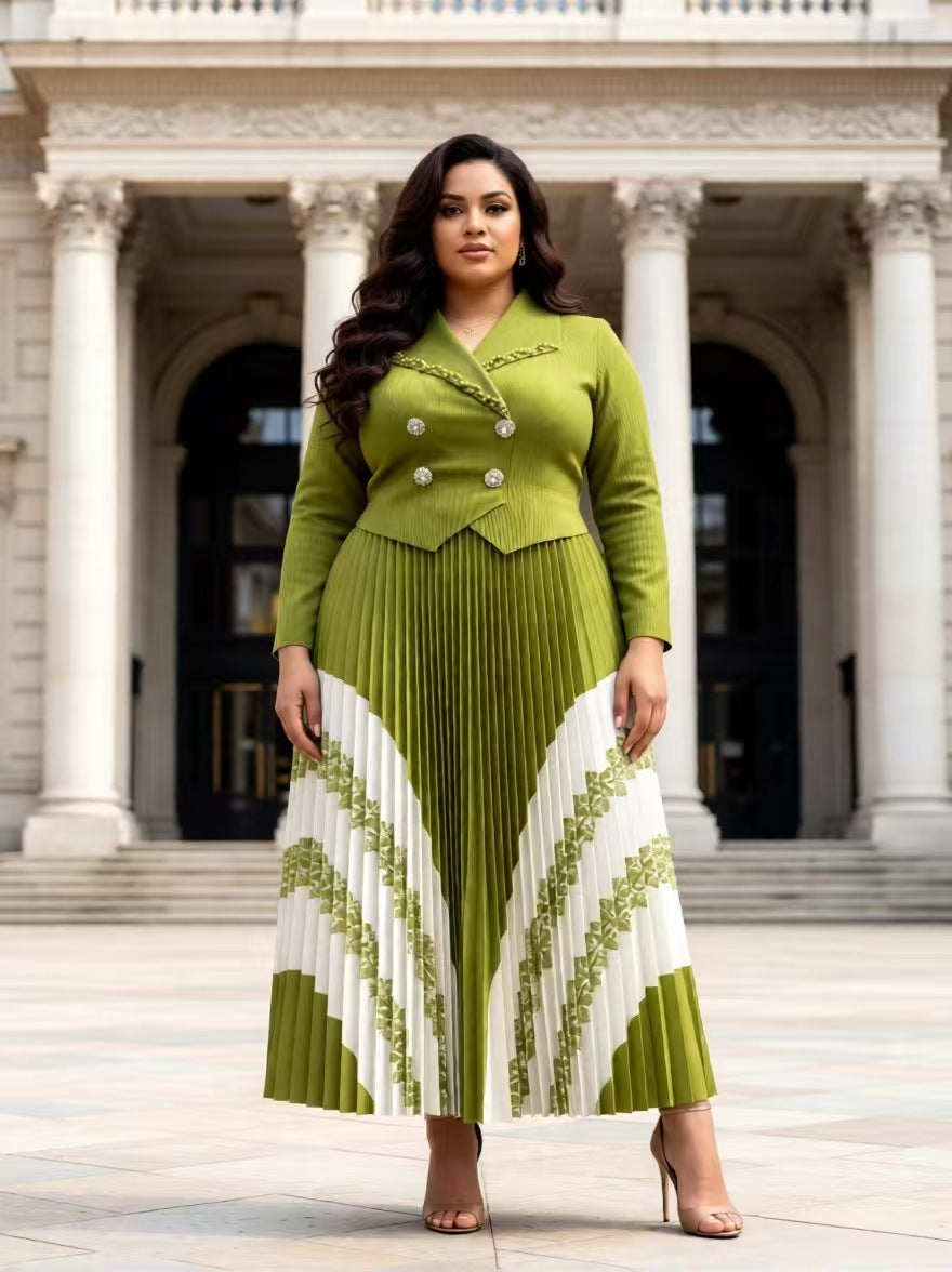 DC Bouncy Dress, 2pc Green/Cream, Style DC17