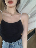 Pearl Knitted Vest for Women - Summer Sleeveless Jacket