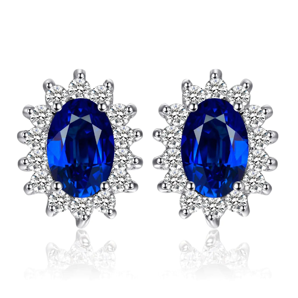 Jewelry Palace Princess Diana Kate Middleton Class Gemstone Birthstone Cleated Sapphire Simulated Emerald Stud Earrings for Women 14k Gold Plated 925 Sterling Silver Earrings for Women Earings Set