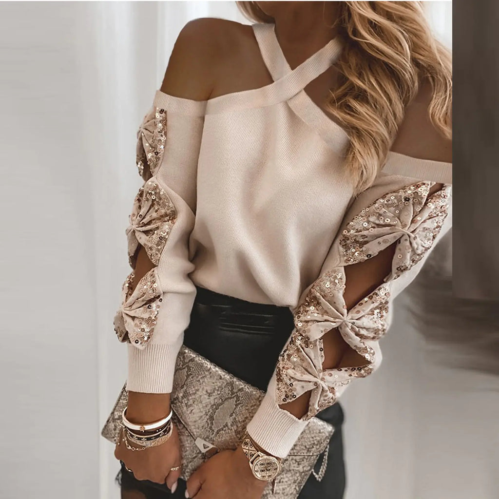 Sequined Long-Sleeved Top in European and American Style