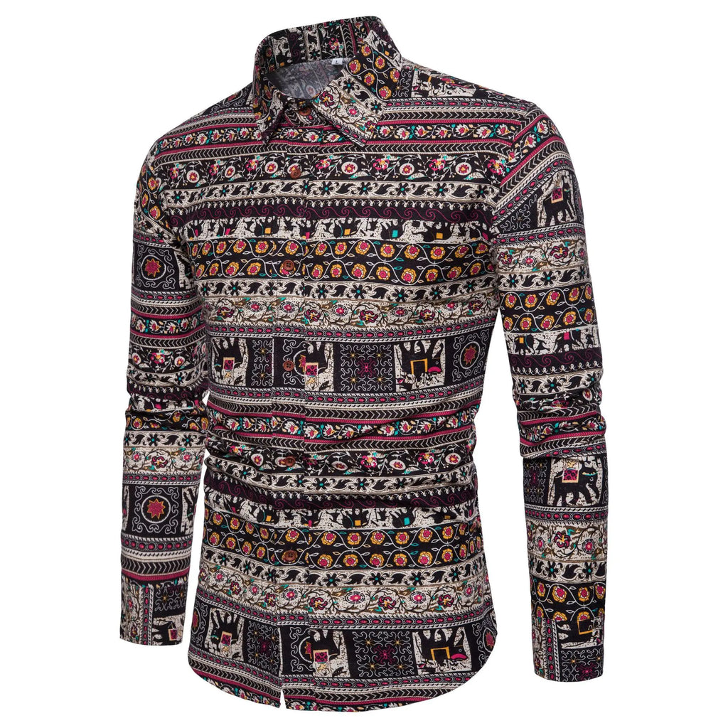 Men's Fashion Long Sleeve Floral Shirt for Fall