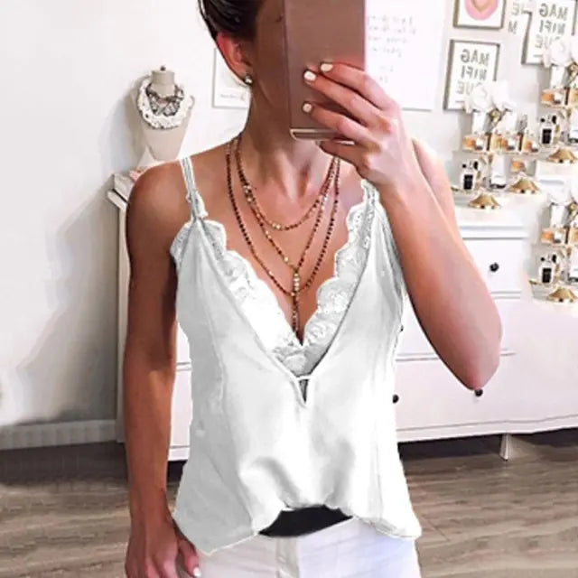 Women's Sexy Summer Deep V-Neck Lace Spaghetti Vest
