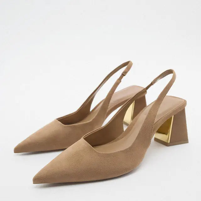Elegant Women's Slingback Pointed Toe Block Heels