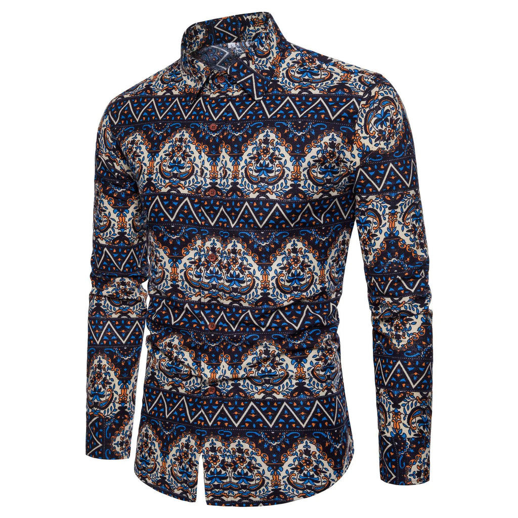 Men's Fashion Long Sleeve Floral Shirt for Fall