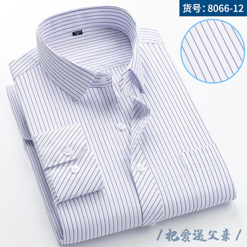 Men's Long Sleeve Business Casual Shirt - Navy Striped