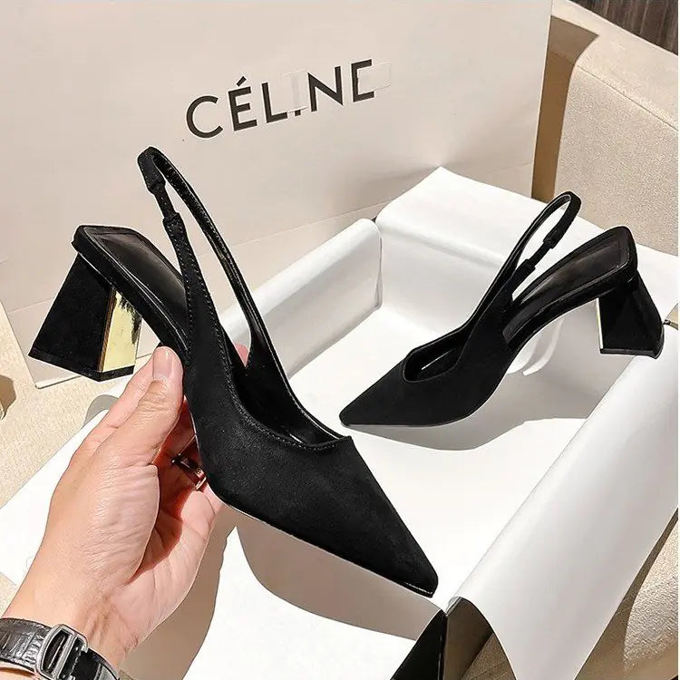 Elegant Women's Slingback Pointed Toe Block Heels