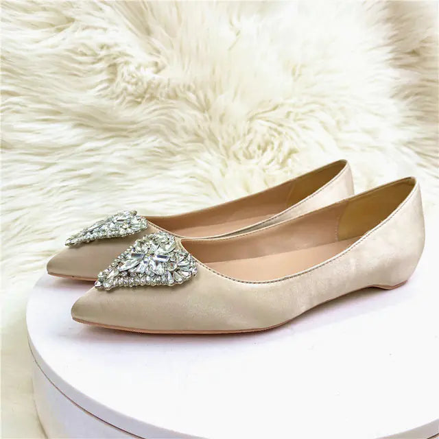 Crystal Sweetheart Satin Pointed Toe Flats for Women