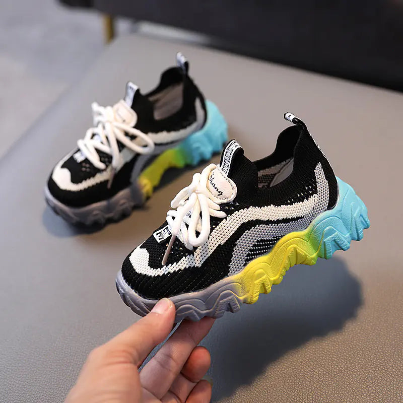 Fashionable Breathable Sneakers for Kids with Colorful Sole