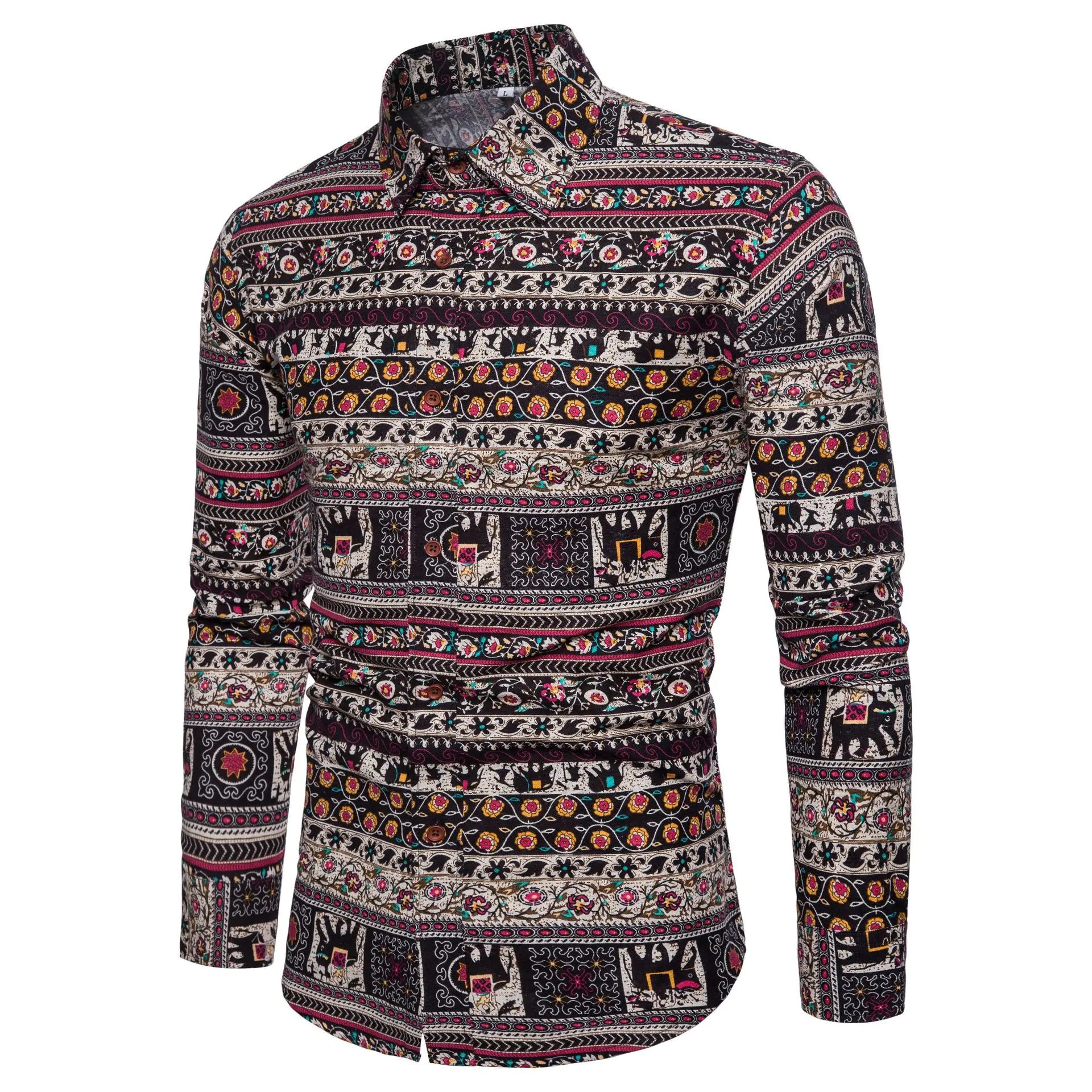Men's Fashion Long Sleeve Floral Shirt for Fall