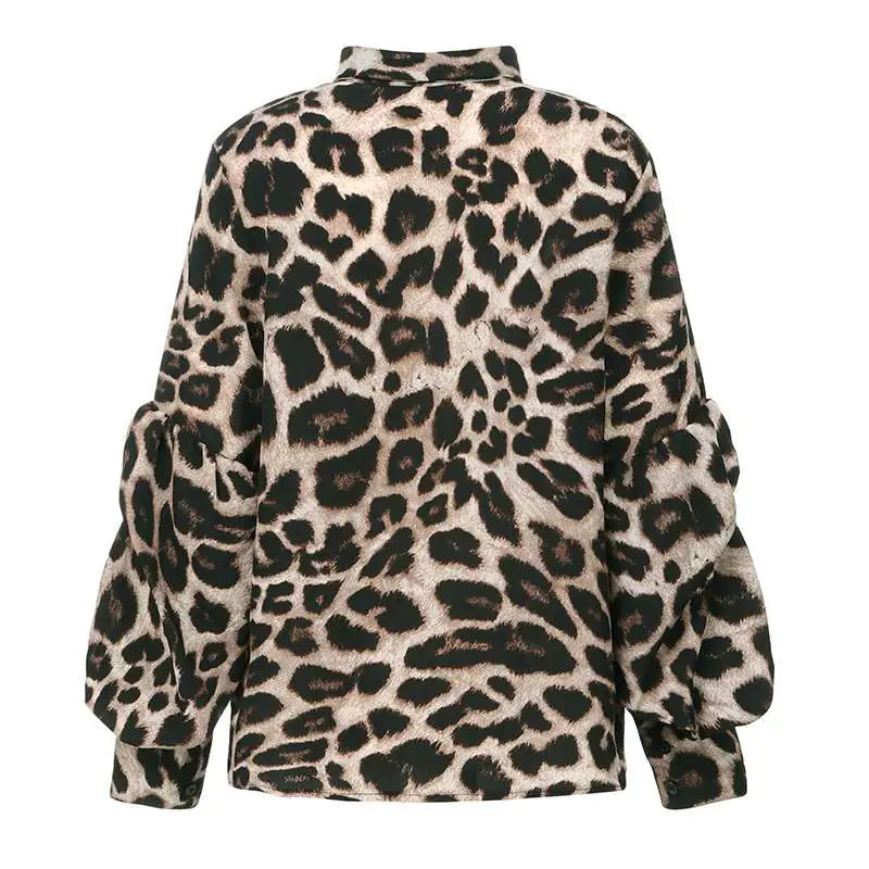 Chic Leopard Print Casual Long Sleeve Top