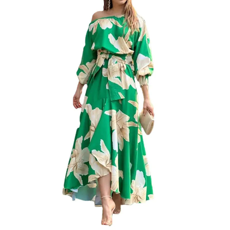 One-Shoulder Balloon Sleeve Midi Dress