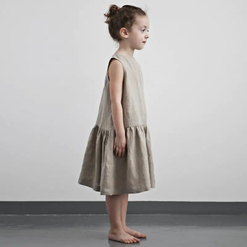 Summer Cotton Linen Sleeveless Dresses for Girls