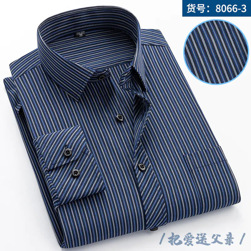Men's Long Sleeve Business Casual Shirt - Navy Striped