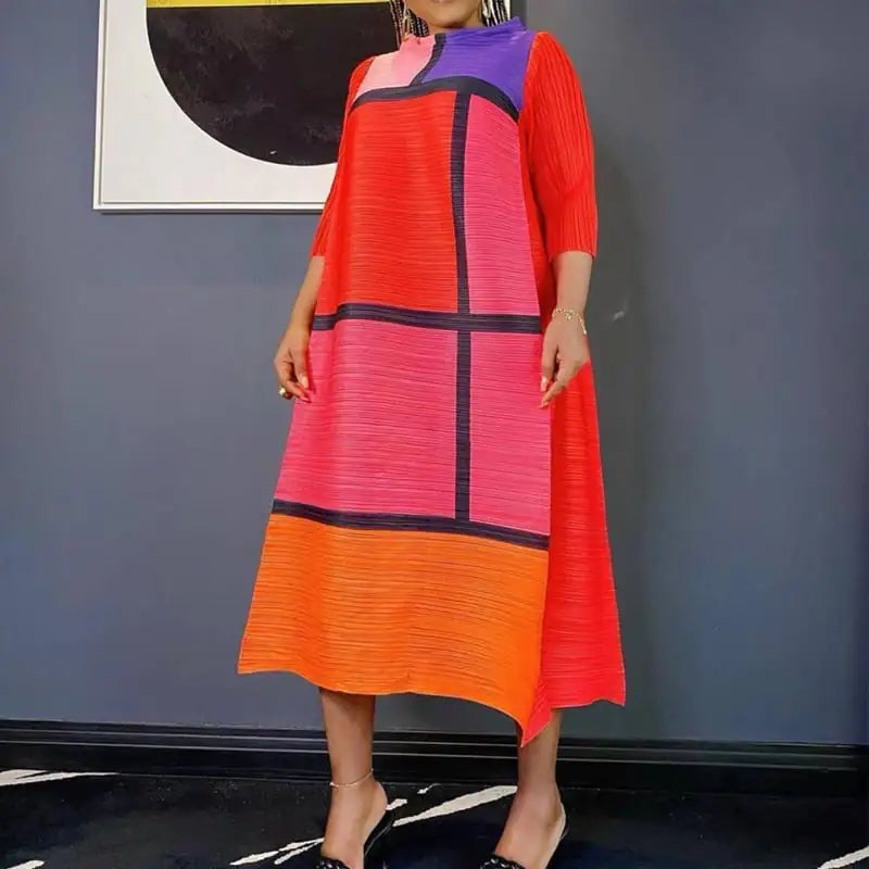 Pleated Loose Long Printed Fashion Dress