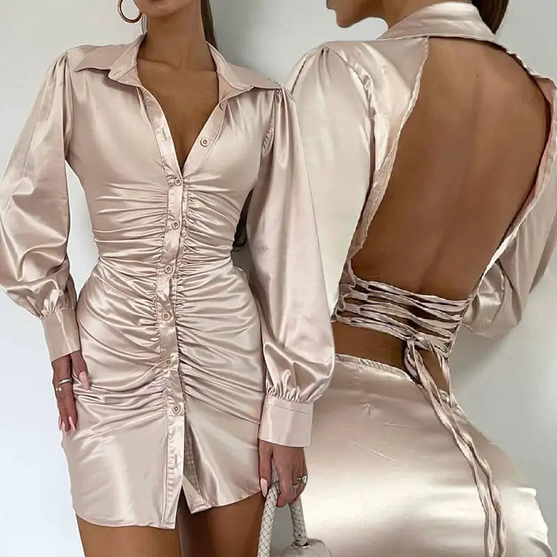Women's Long Sleeve Lapel Dress in Fashion Style