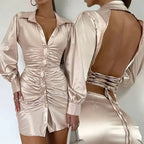 Women's Long Sleeve Lapel Dress in Fashion Style