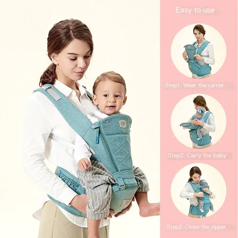 Baby Carrier with Bass Bear Hip Seat for Front Carry