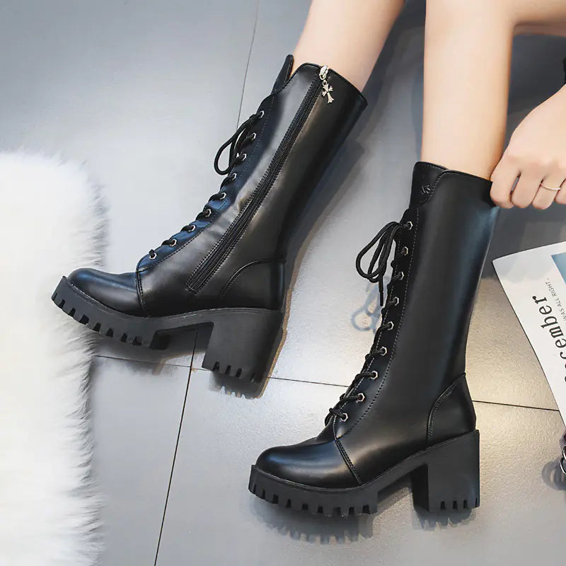 Plus Size Mid-Calf Motorcycle Boots for Women
