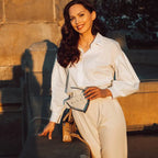 Vintage Cotton Button-Up Shirt with Lantern Sleeves