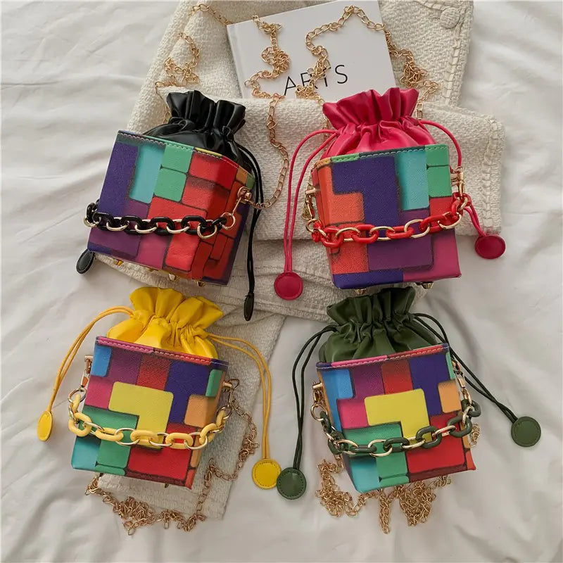 Fashionable Women's Stitching Square Print Messenger Bag