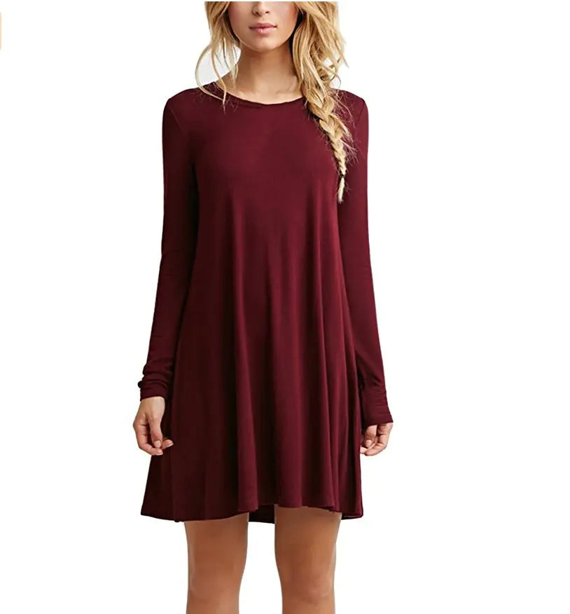 2020 Fall Winter Color Block Long Sleeve Dress (16 Colors)