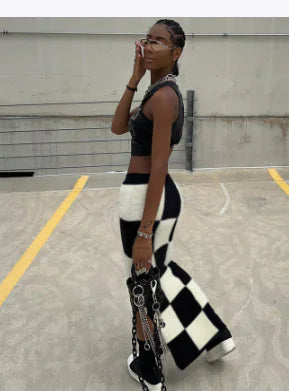 High Waist Figure-Flattering Checkerboard Plaid Skirt