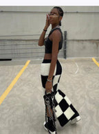 High Waist Figure-Flattering Checkerboard Plaid Skirt