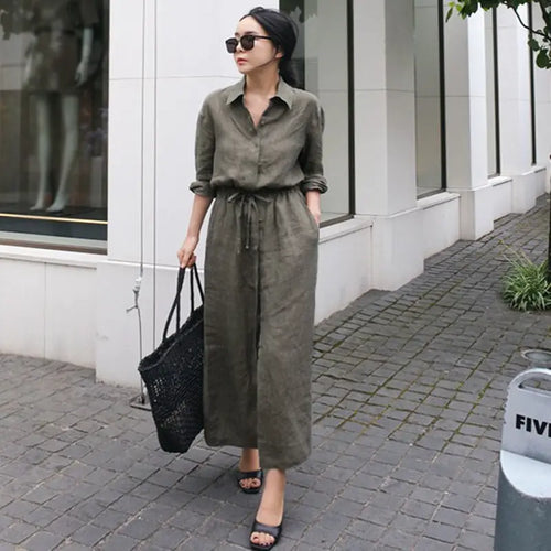 Cotton-Linen Long Sleeve Swing Dress