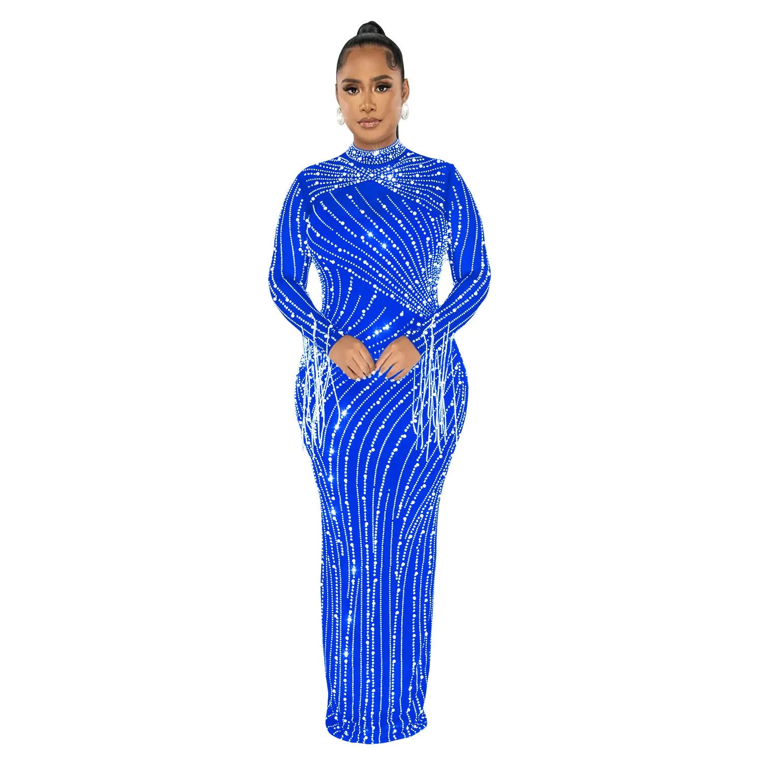 Women's Rhinestone Long Sleeve Mesh Dress Set